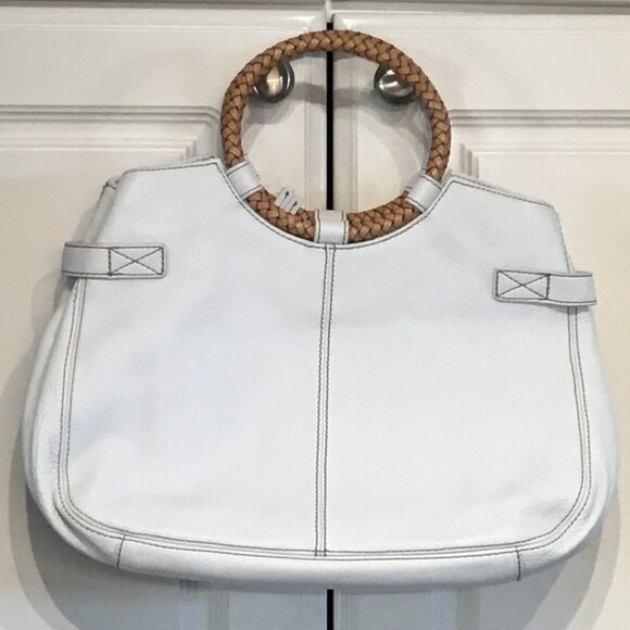 Fossil Handbags - Fossil White Leather Handbag Woven Handles